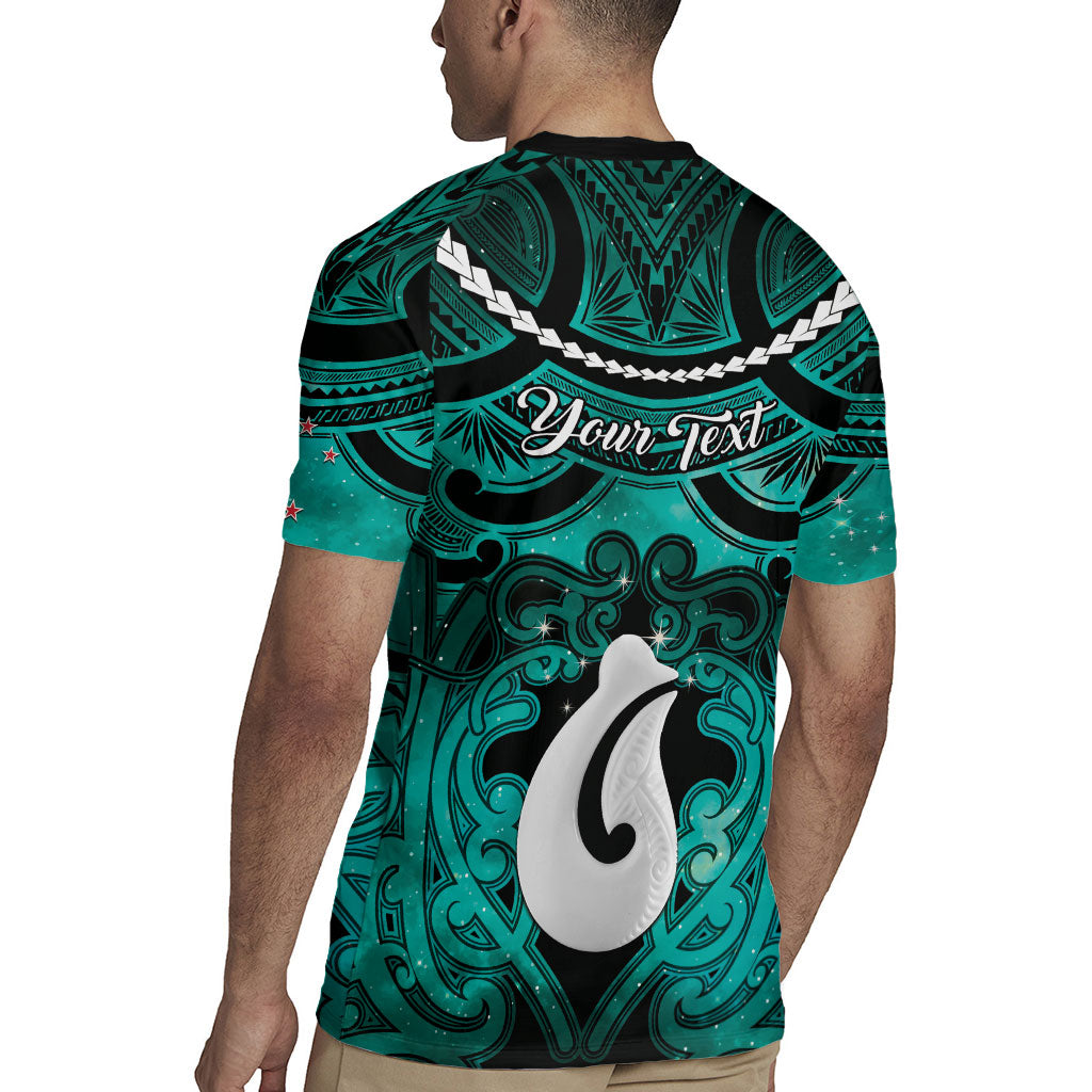 Personalised Maori Matariki Hei Matau Turquoise Rugby Jersey Maori Kowhaiwhai Pattern Galaxy