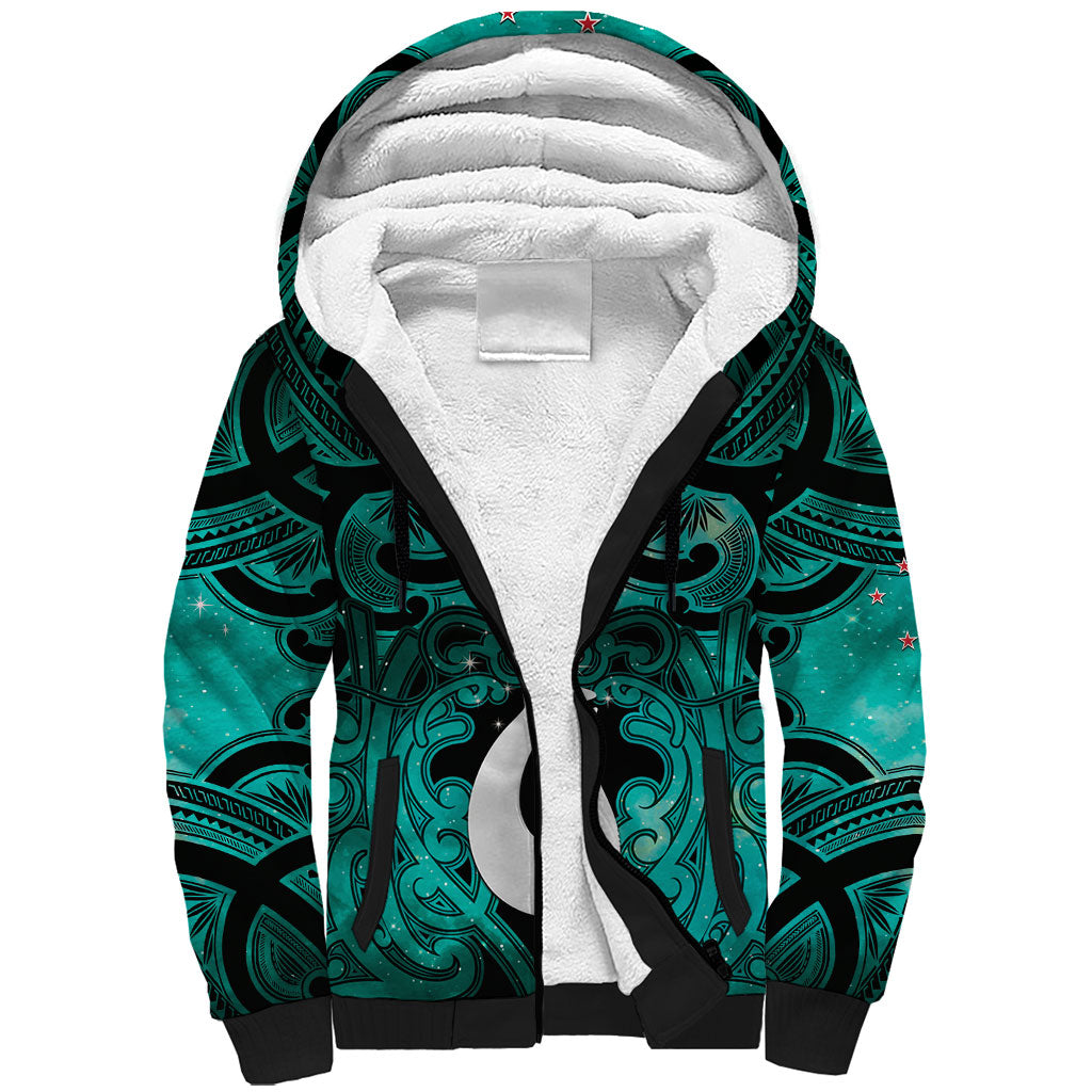Personalised Maori Matariki Hei Matau Turquoise Sherpa Hoodie Maori Kowhaiwhai Pattern Galaxy LT01 Unisex Turquoise - Polynesian Pride
