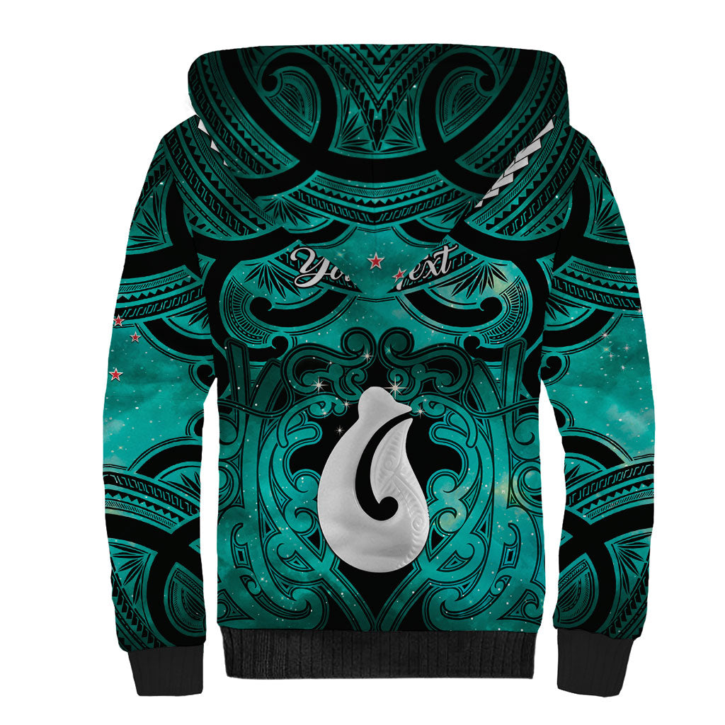 Personalised Maori Matariki Hei Matau Turquoise Sherpa Hoodie Maori Kowhaiwhai Pattern Galaxy LT01 - Polynesian Pride