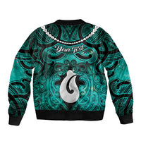 Personalised Maori Matariki Hei Matau Turquoise Sleeve Zip Bomber Jacket Maori Kowhaiwhai Pattern Galaxy LT01 - Polynesian Pride