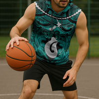 Personalised Maori Matariki Hei Matau Turquoise Sleeveless Hoodie Maori Kowhaiwhai Pattern Galaxy