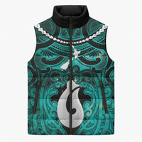 Personalised Maori Matariki Hei Matau Turquoise Sleeveless Puffer Jacket Maori Kowhaiwhai Pattern Galaxy