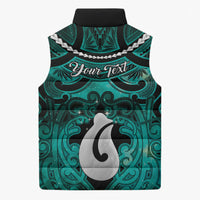 Personalised Maori Matariki Hei Matau Turquoise Sleeveless Puffer Jacket Maori Kowhaiwhai Pattern Galaxy
