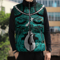 Personalised Maori Matariki Hei Matau Turquoise Sleeveless Puffer Jacket Maori Kowhaiwhai Pattern Galaxy