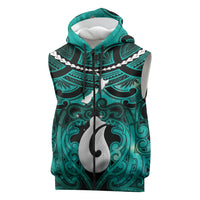 Personalised Maori Matariki Hei Matau Turquoise Sleeveless Zip Hoodie Maori Kowhaiwhai Pattern Galaxy LT01 Turquoise - Polynesian Pride