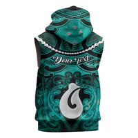Personalised Maori Matariki Hei Matau Turquoise Sleeveless Zip Hoodie Maori Kowhaiwhai Pattern Galaxy LT01 - Polynesian Pride