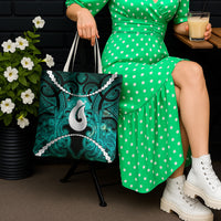 Maori Matariki Hei Matau Turquoise Tote Bag Maori Kowhaiwhai Pattern Galaxy