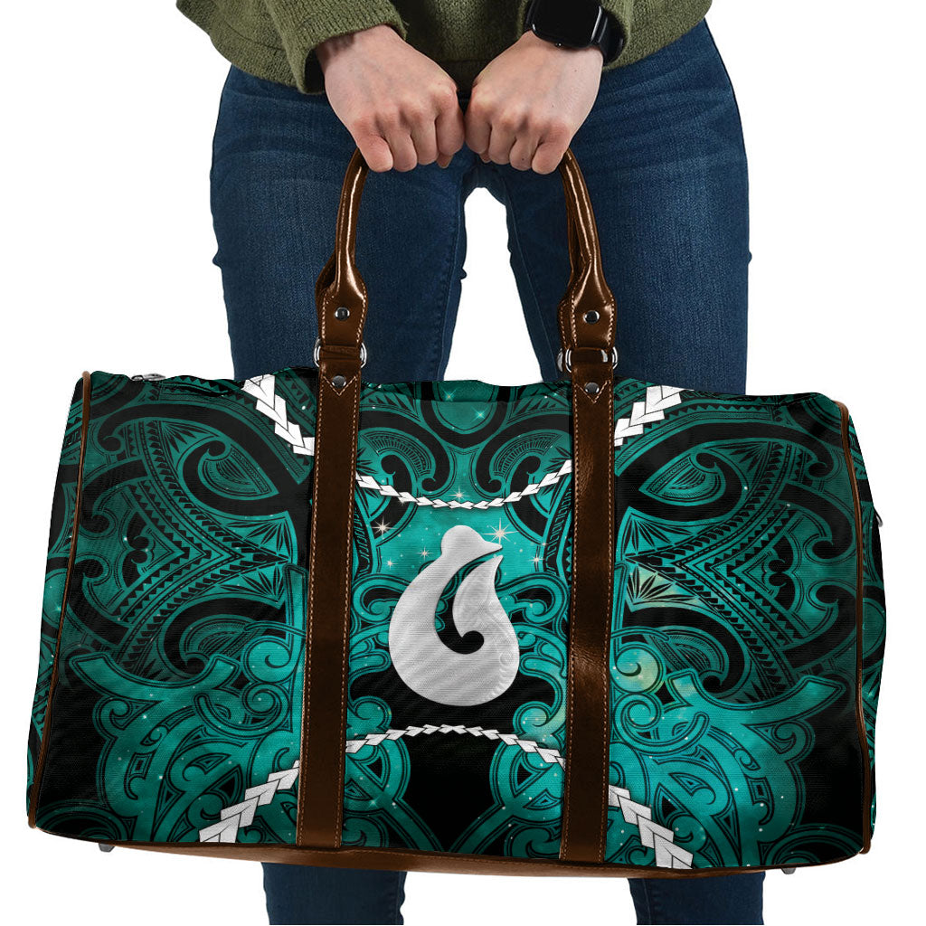 Maori Matariki Hei Matau Turquoise Travel Bag Maori Kowhaiwhai Pattern Galaxy LT01 Turquoise - Polynesian Pride