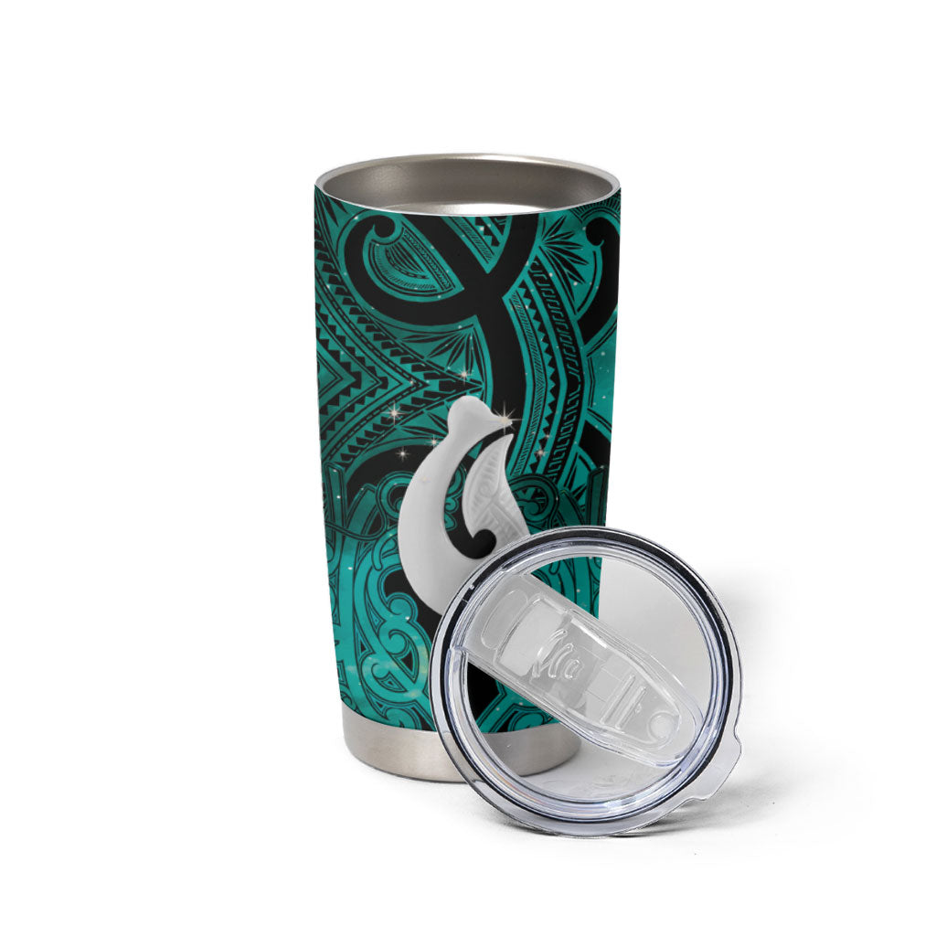 Personalised Maori Matariki Hei Matau Turquoise Tumbler Cup Maori Kowhaiwhai Pattern Galaxy