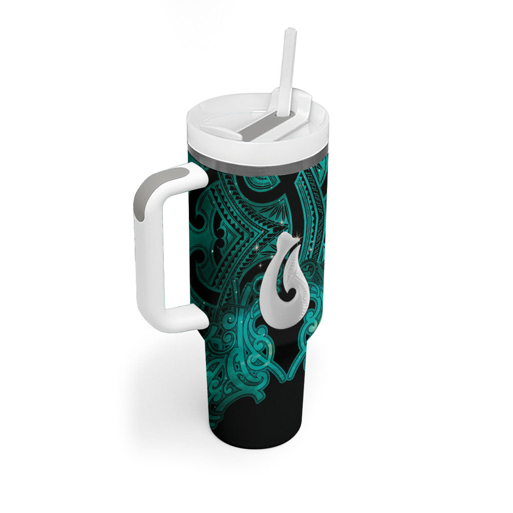 Personalised Maori Matariki Hei Matau Turquoise Tumbler With Handle Maori Kowhaiwhai Pattern Galaxy