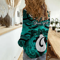 Personalised Maori Matariki Hei Matau Turquoise Women Casual Shirt Maori Kowhaiwhai Pattern Galaxy LT01 - Polynesian Pride