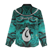 Personalised Maori Matariki Hei Matau Turquoise Women Casual Shirt Maori Kowhaiwhai Pattern Galaxy LT01 - Polynesian Pride