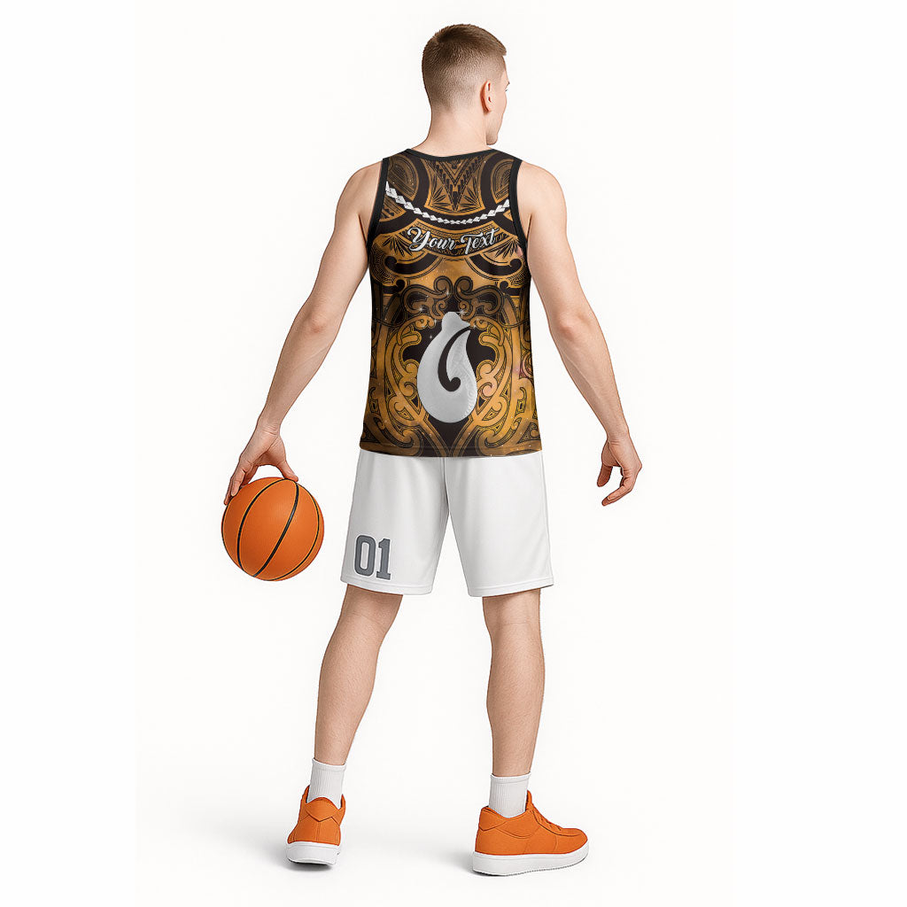 Personalised Maori Matariki Hei Matau Kowhai Basketball Jersey Maori Kowhaiwhai Pattern Galaxy