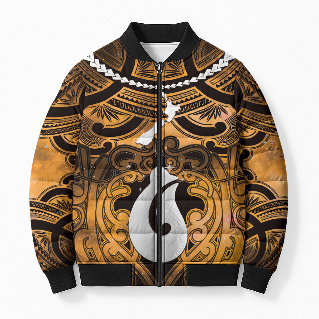 Personalised Maori Matariki Hei Matau Kowhai Bomber Puffer Jacket Maori Kowhaiwhai Pattern Galaxy LT01 Unisex Yellow - Polynesian Pride