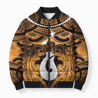Personalised Maori Matariki Hei Matau Kowhai Bomber Puffer Jacket Maori Kowhaiwhai Pattern Galaxy LT01 Unisex Yellow - Polynesian Pride