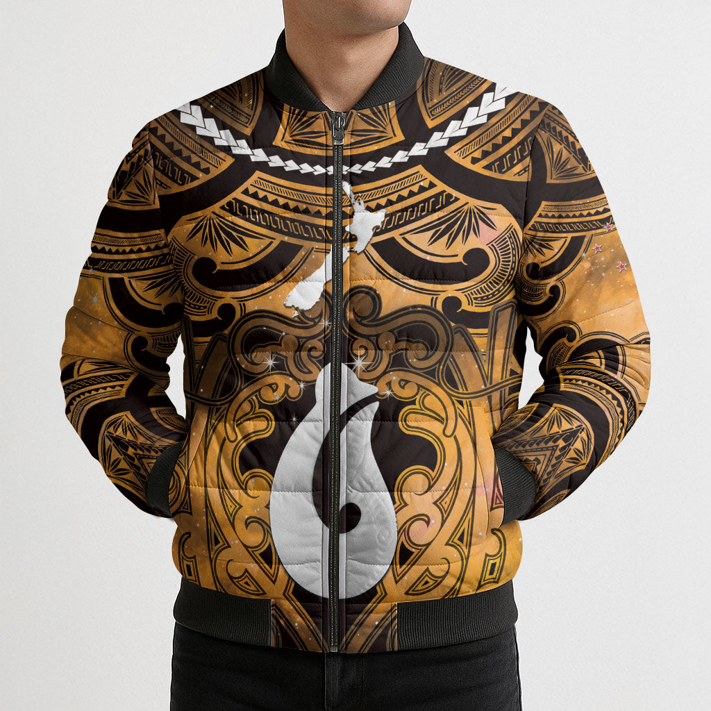Personalised Maori Matariki Hei Matau Kowhai Bomber Puffer Jacket Maori Kowhaiwhai Pattern Galaxy LT01 - Polynesian Pride