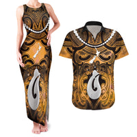 Personalised Maori Matariki Hei Matau Kowhai Couples Matching Tank Maxi Dress and Hawaiian Shirt Maori Kowhaiwhai Pattern Galaxy
