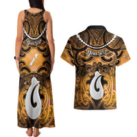 Personalised Maori Matariki Hei Matau Kowhai Couples Matching Tank Maxi Dress and Hawaiian Shirt Maori Kowhaiwhai Pattern Galaxy