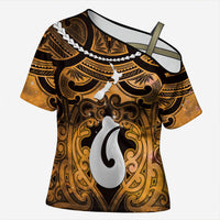 Personalised Maori Matariki Hei Matau Kowhai Cross Shoulder Shirt Maori Kowhaiwhai Pattern Galaxy