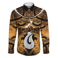 Personalised Maori Matariki Hei Matau Kowhai Family Matching Mermaid Dress and Hawaiian Shirt Maori Kowhaiwhai Pattern Galaxy LT01 Dad's Shirt - Long Sleeve Yellow - Polynesian Pride