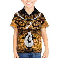 Personalised Maori Matariki Hei Matau Kowhai Family Matching Mermaid Dress and Hawaiian Shirt Maori Kowhaiwhai Pattern Galaxy LT01 Son's Shirt Yellow - Polynesian Pride