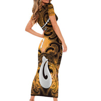 Personalised Maori Matariki Hei Matau Kowhai Family Matching Short Sleeve Bodycon Dress and Hawaiian Shirt Maori Kowhaiwhai Pattern Galaxy LT01 - Polynesian Pride