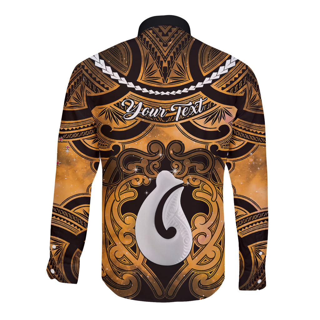 Personalised Maori Matariki Hei Matau Kowhai Long Sleeve Button Shirt Maori Kowhaiwhai Pattern Galaxy