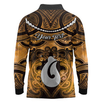 Personalised Maori Matariki Hei Matau Kowhai Long Sleeve Polo Shirt Maori Kowhaiwhai Pattern Galaxy LT01 - Polynesian Pride