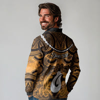 Personalised Maori Matariki Hei Matau Kowhai Long Sleeve Polo Shirt Maori Kowhaiwhai Pattern Galaxy LT01 - Polynesian Pride