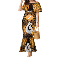 Personalised Maori Matariki Hei Matau Kowhai Mermaid Dress Maori Kowhaiwhai Pattern Galaxy LT01 Women Yellow - Polynesian Pride