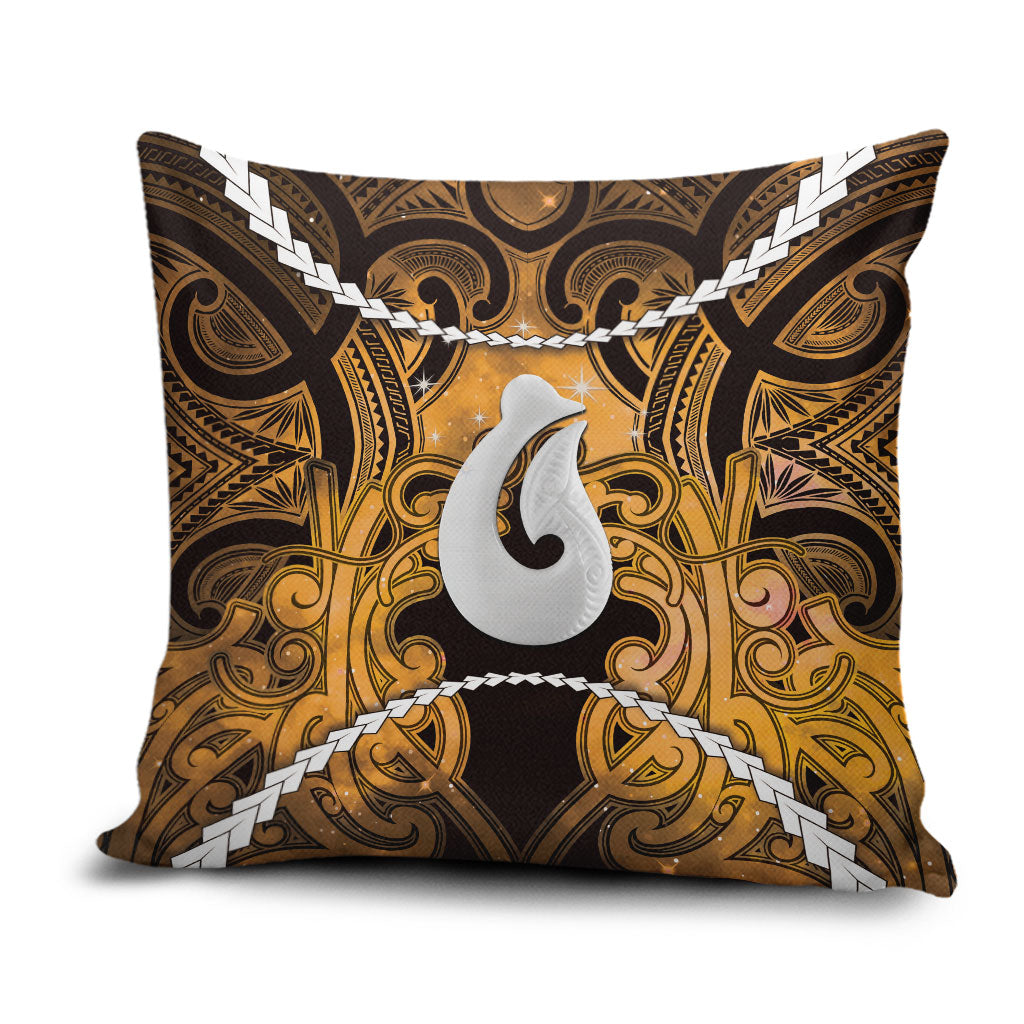 Maori Matariki Hei Matau Kowhai Pillow Cover Maori Kowhaiwhai Pattern Galaxy LT01 Yellow - Polynesian Pride