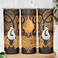 Personalised Maori Matariki Hei Matau Kowhai Skinny Tumbler Maori Kowhaiwhai Pattern Galaxy LT01 - Polynesian Pride
