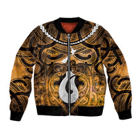 Personalised Maori Matariki Hei Matau Kowhai Sleeve Zip Bomber Jacket Maori Kowhaiwhai Pattern Galaxy LT01 Unisex Yellow - Polynesian Pride