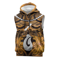 Personalised Maori Matariki Hei Matau Kowhai Sleeveless Hoodie Maori Kowhaiwhai Pattern Galaxy LT01 Yellow - Polynesian Pride