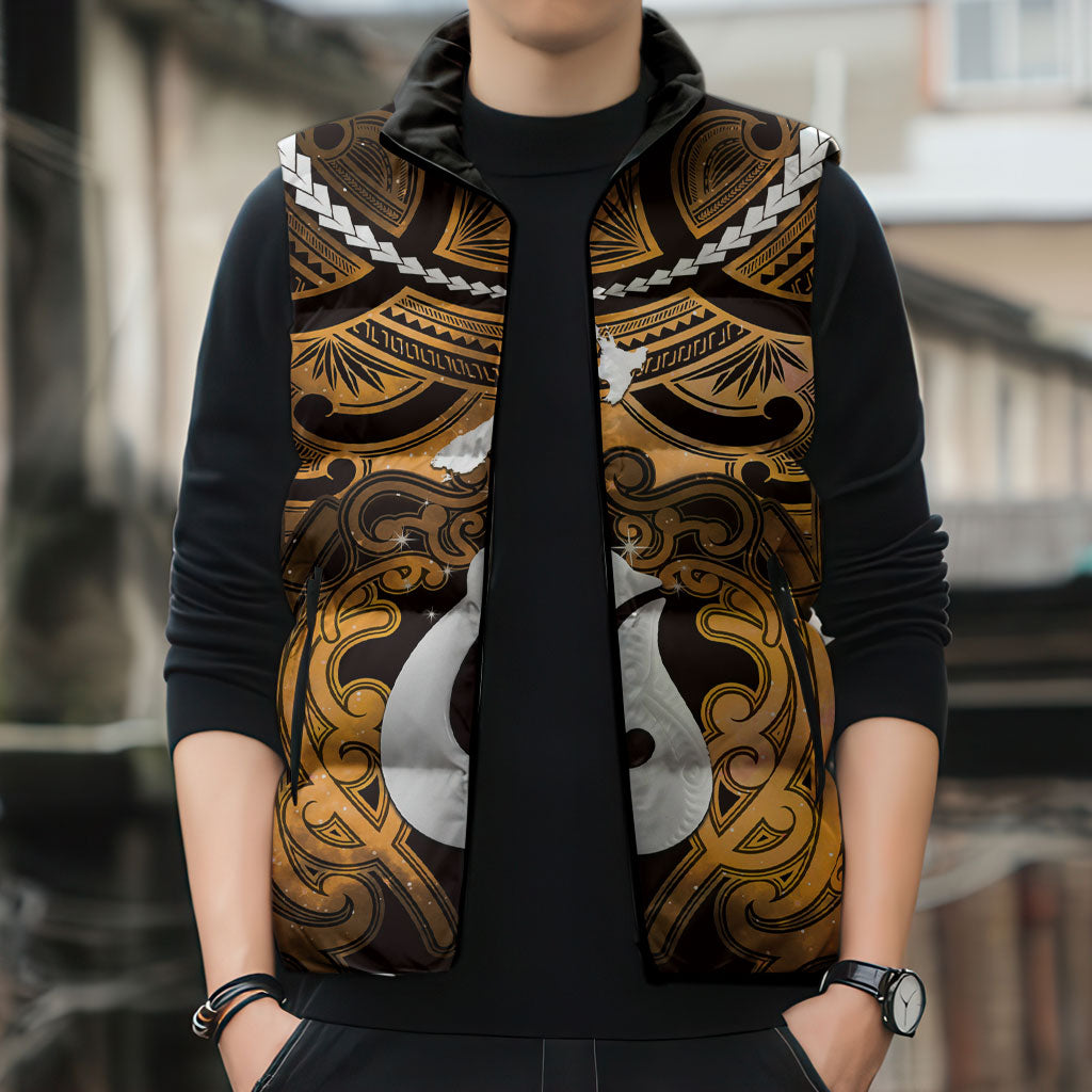 Personalised Maori Matariki Hei Matau Kowhai Sleeveless Puffer Jacket Maori Kowhaiwhai Pattern Galaxy