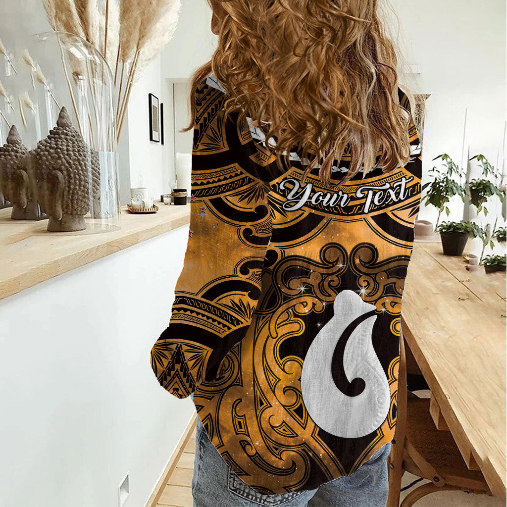 Personalised Maori Matariki Hei Matau Kowhai Women Casual Shirt Maori Kowhaiwhai Pattern Galaxy LT01 - Polynesian Pride