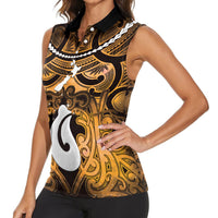 Personalised Maori Matariki Hei Matau Kowhai Women Sleeveless Polo Shirt Maori Kowhaiwhai Pattern Galaxy LT01 - Polynesian Pride