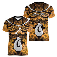 Personalised Maori Matariki Hei Matau Kowhai Women V-Neck T-Shirt Maori Kowhaiwhai Pattern Galaxy LT01 - Polynesian Pride