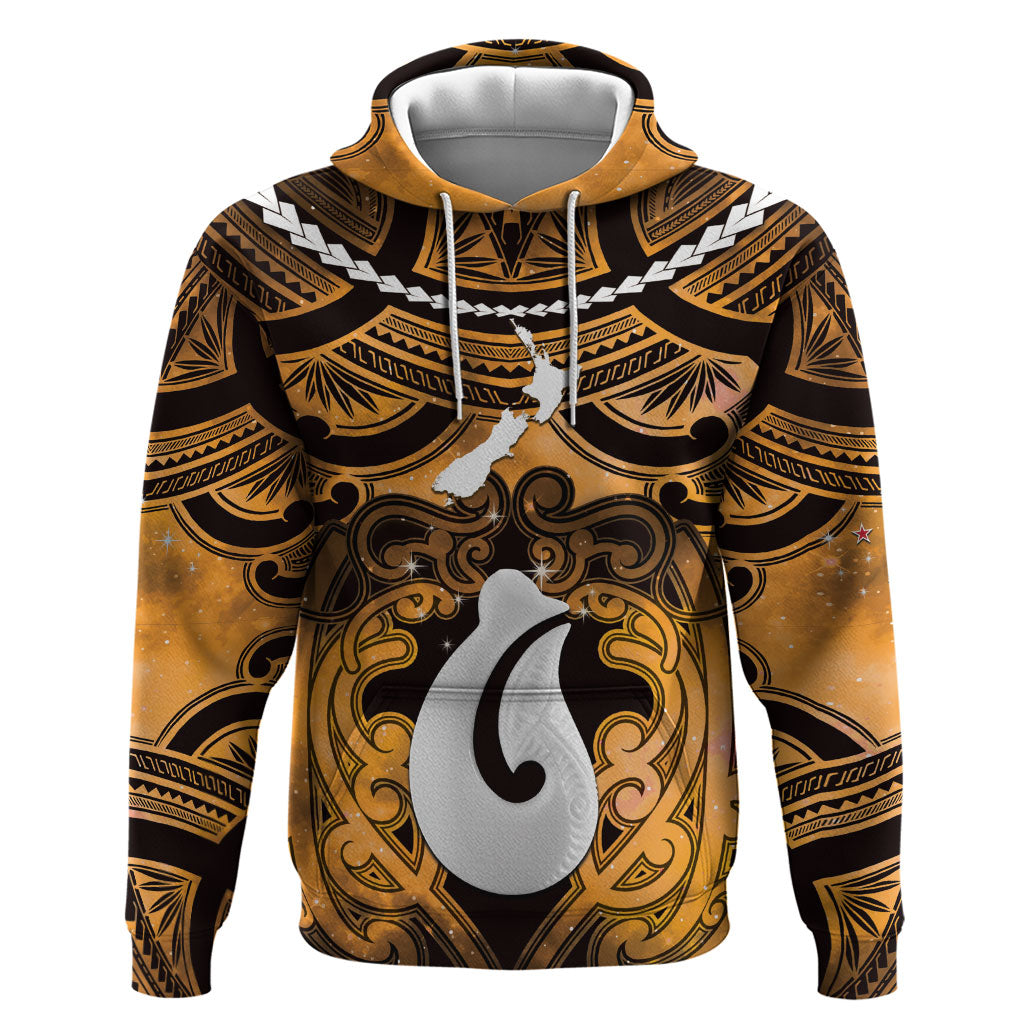 Personalised Maori Matariki Hei Matau Kowhai Zip Hoodie Maori Kowhaiwhai Pattern Galaxy