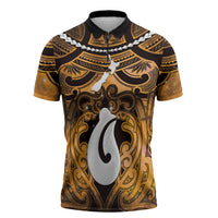 Personalised Maori Matariki Hei Matau Kowhai Zipper Polo Shirt Maori Kowhaiwhai Pattern Galaxy LT01 Yellow - Polynesian Pride