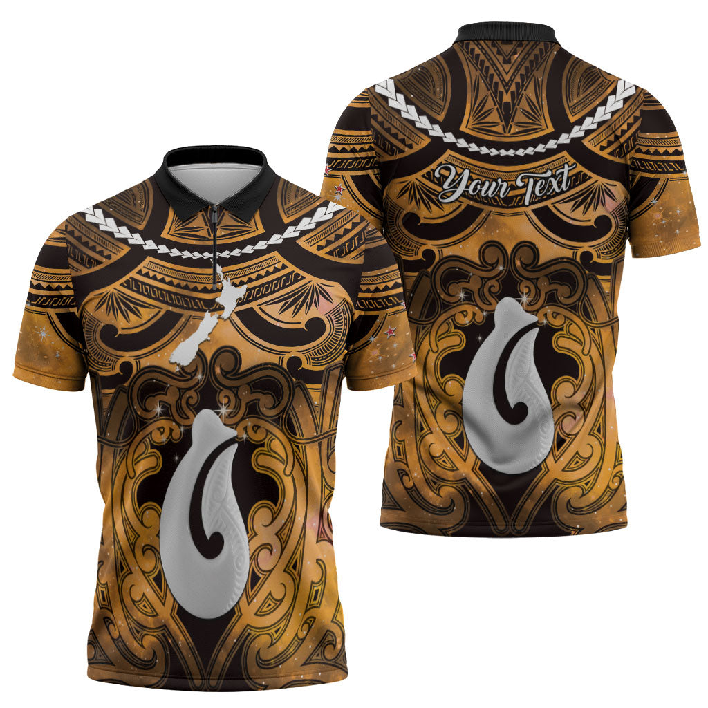 Personalised Maori Matariki Hei Matau Kowhai Zipper Polo Shirt Maori Kowhaiwhai Pattern Galaxy LT01 - Polynesian Pride