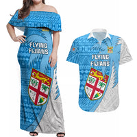Fiji Rugby Couples Matching Off Shoulder Maxi Dress and Hawaiian Shirt Come On Fijian Tapa Pattern LT01 Blue - Polynesian Pride