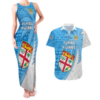 Fiji Rugby Couples Matching Tank Maxi Dress and Hawaiian Shirt Come On Fijian Tapa Pattern LT01 Blue - Polynesian Pride