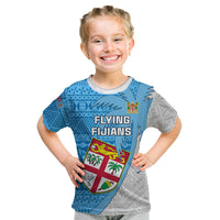 Fiji Rugby Kid T Shirt Come On Fijian Tapa Pattern LT01 Blue - Polynesian Pride