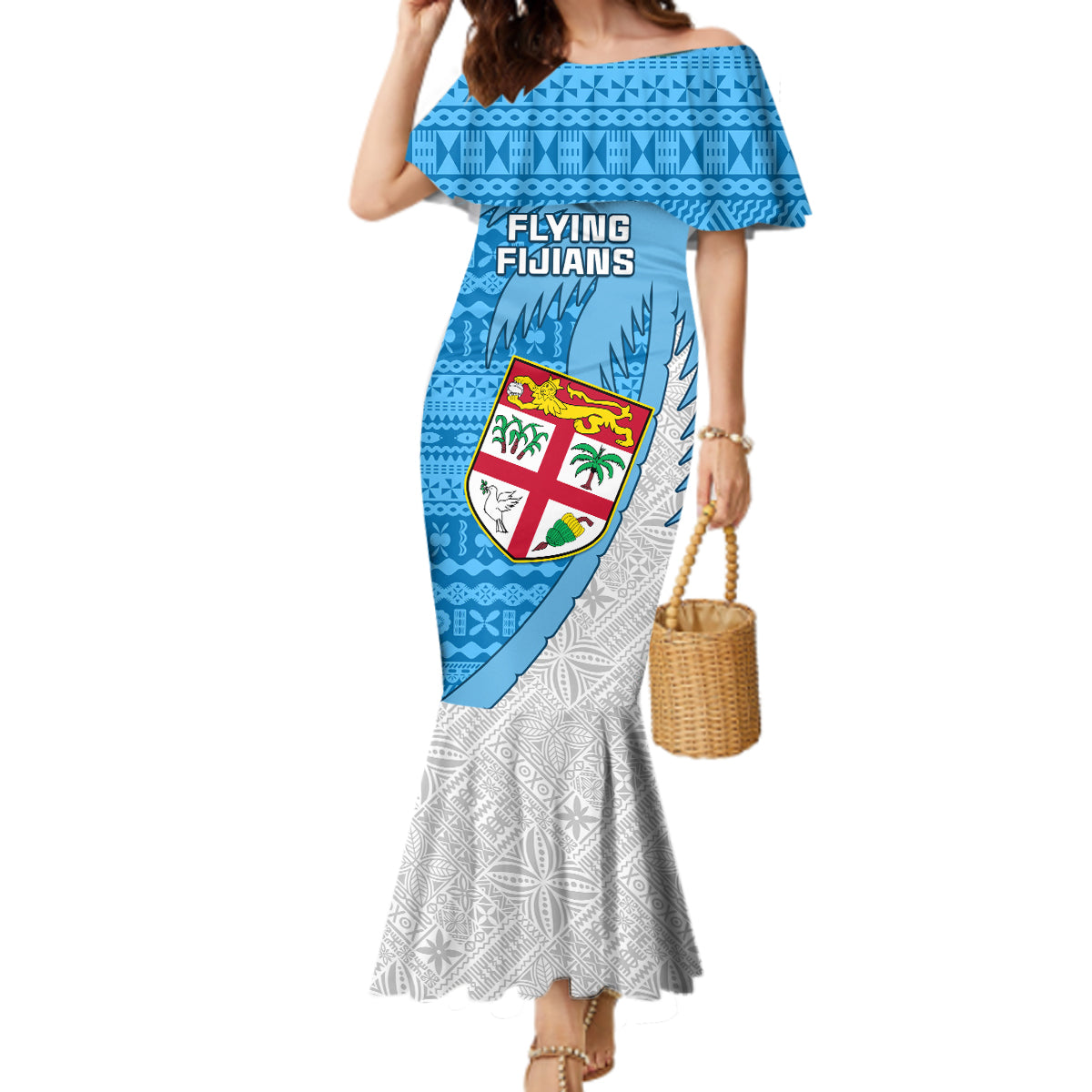 Fiji Rugby Mermaid Dress Come On Fijian Tapa Pattern LT01 Women Blue - Polynesian Pride