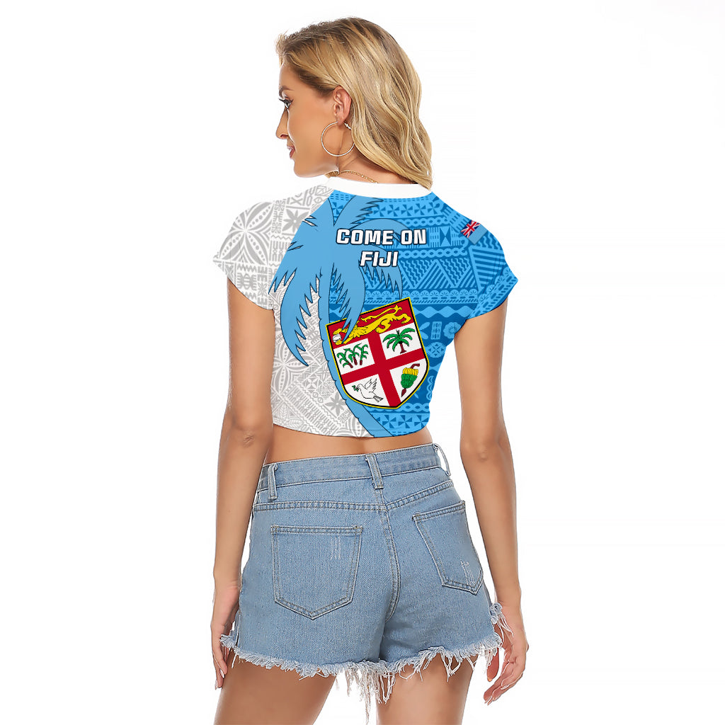 Fiji Rugby Raglan Cropped T Shirt Come On Fijian Tapa Pattern LT01 - Polynesian Pride