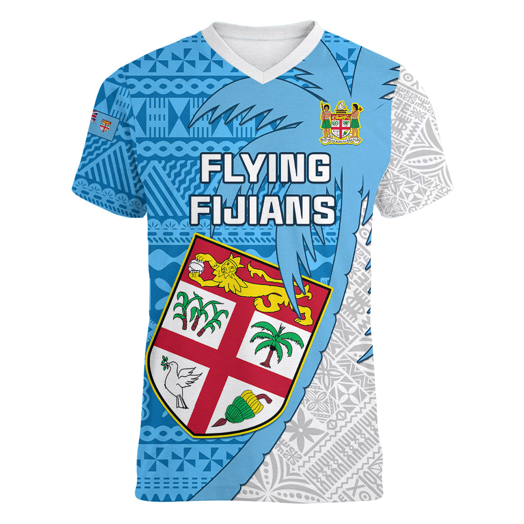Fiji Rugby Women V Neck T Shirt Come On Fijian Tapa Pattern LT01 Female Blue - Polynesian Pride