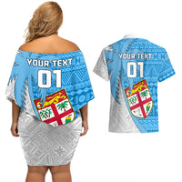 Custom Fiji Rugby Couples Matching Off Shoulder Short Dress and Hawaiian Shirt Come On Fijian Tapa Pattern LT01 - Polynesian Pride