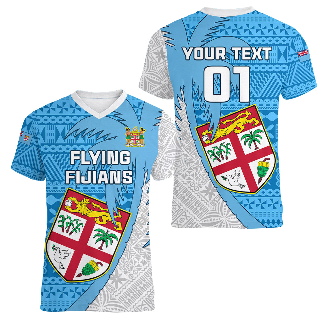 Custom Fiji Rugby Women V Neck T Shirt Come On Fijian Tapa Pattern LT01 - Polynesian Pride