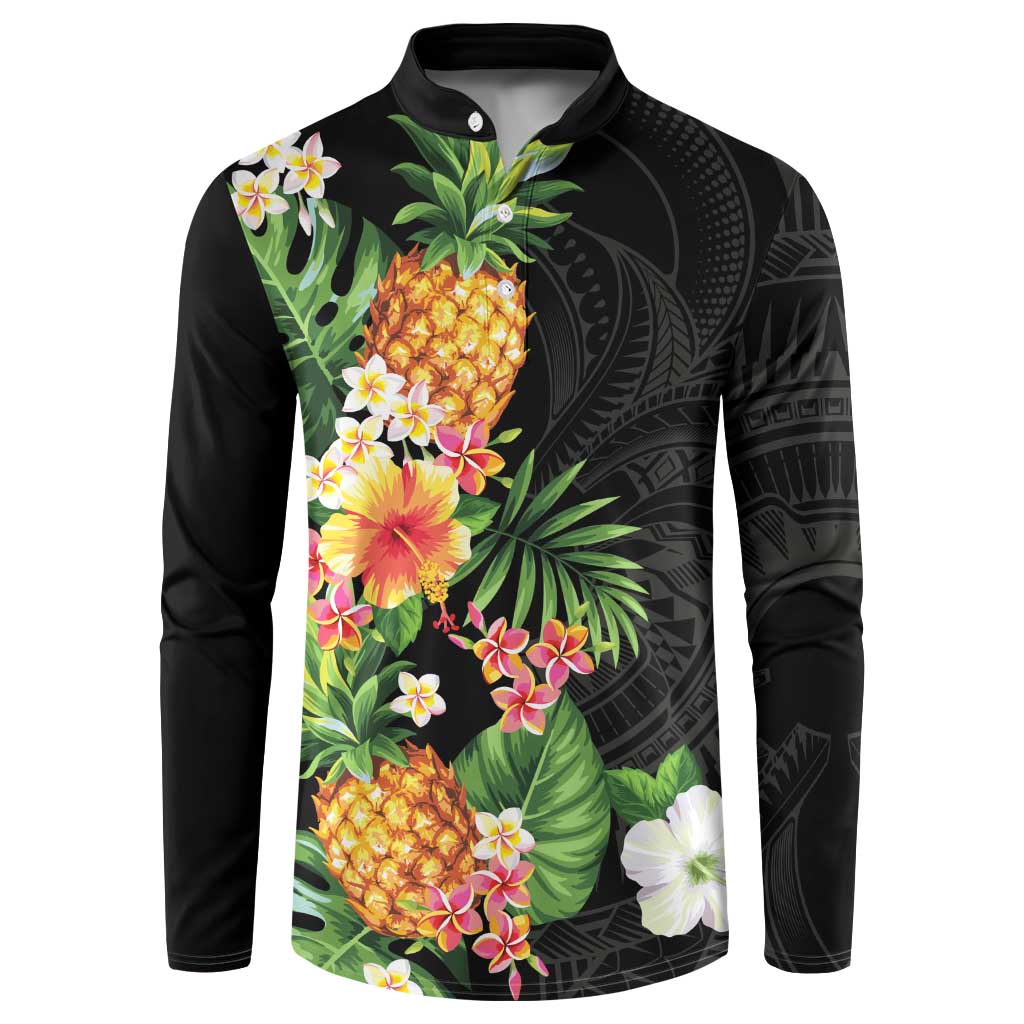 Hawaii Pineapple Tropical Button Sweatshirt Colorful Hibiscus Plumeria